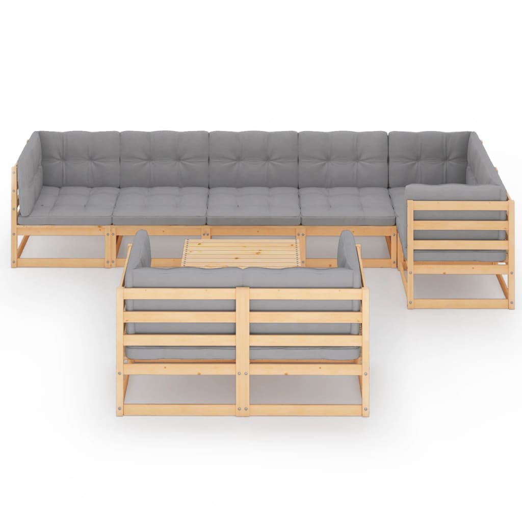 9-tlg. Garten-Lounge-Set mit Kissen Kiefer Massivholz